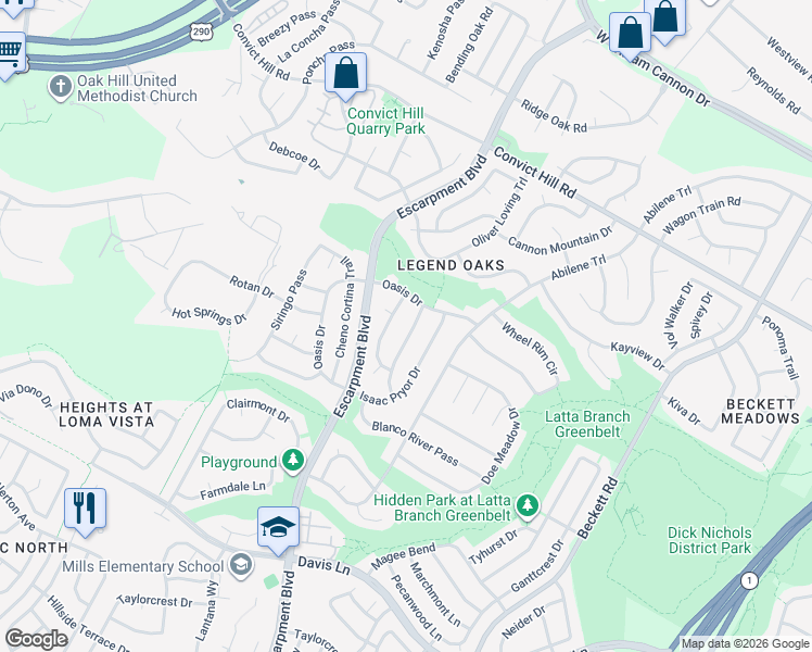 map of restaurants, bars, coffee shops, grocery stores, and more near 7908 Henry Kinney Row in Austin