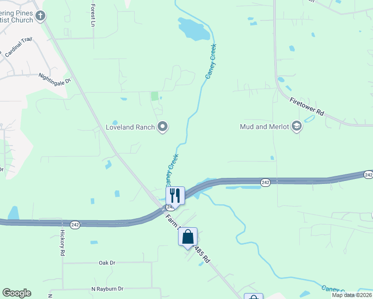 map of restaurants, bars, coffee shops, grocery stores, and more near Texas 242 in Conroe