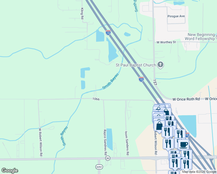 map of restaurants, bars, coffee shops, grocery stores, and more near 10296 Joe Jackson Road in Gonzales