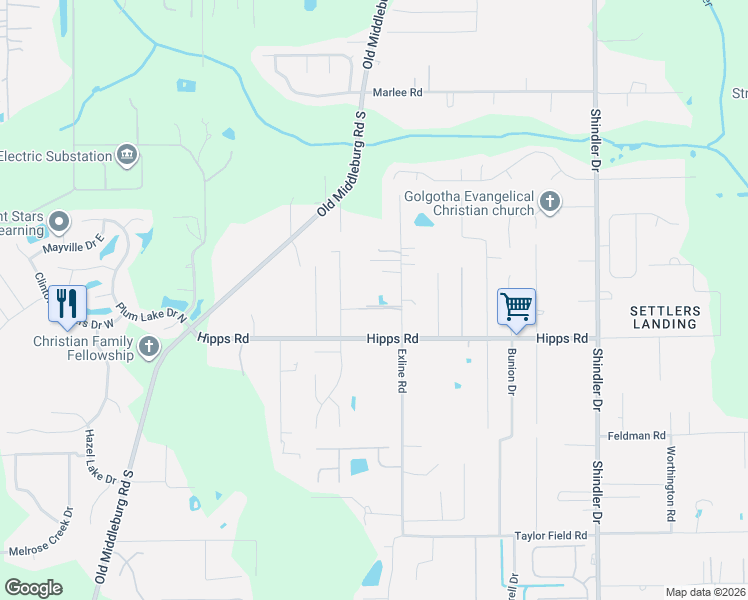 map of restaurants, bars, coffee shops, grocery stores, and more near 7058 Exline Road in Jacksonville