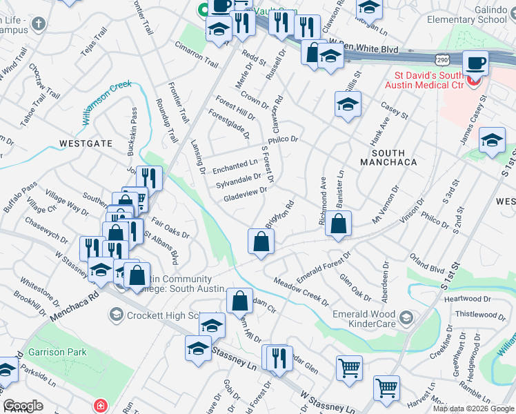 map of restaurants, bars, coffee shops, grocery stores, and more near 5009 Majestic Drive in Austin