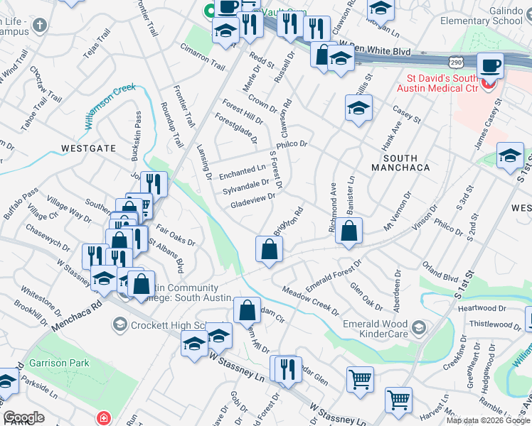 map of restaurants, bars, coffee shops, grocery stores, and more near 5009 Majestic Drive in Austin
