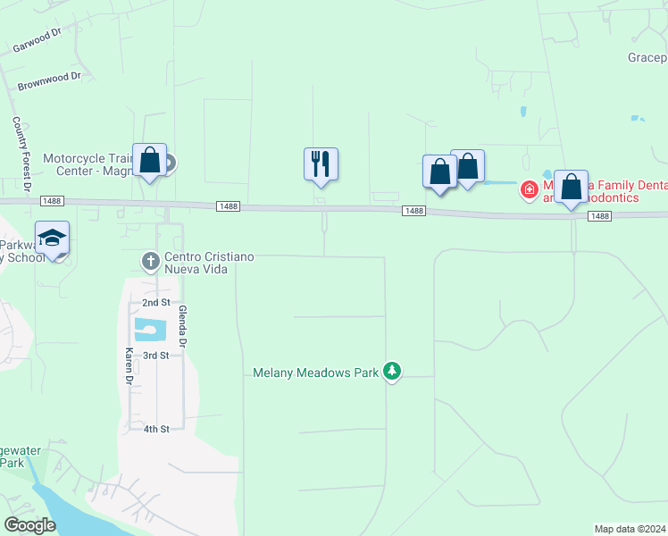 map of restaurants, bars, coffee shops, grocery stores, and more near 10819 Lake Windcrest in Magnolia