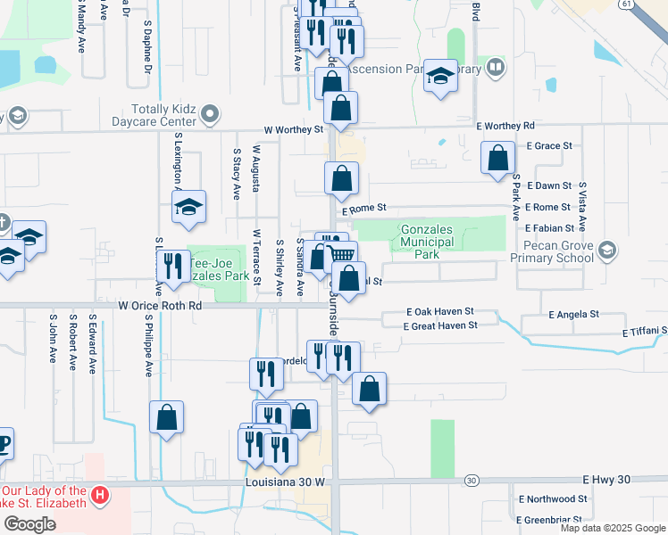 map of restaurants, bars, coffee shops, grocery stores, and more near in Gonzales