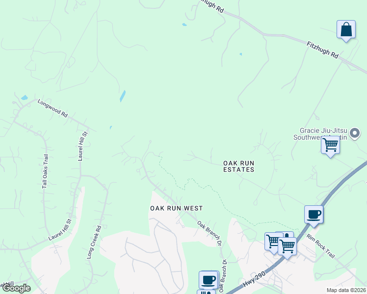 map of restaurants, bars, coffee shops, grocery stores, and more near 11507 Southwest Oaks in Austin