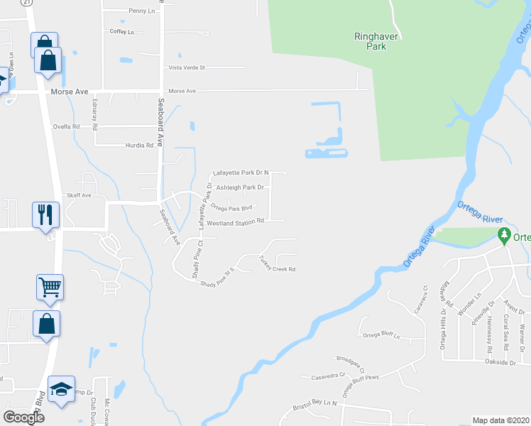 map of restaurants, bars, coffee shops, grocery stores, and more near 6970 Deer Island Road in Jacksonville