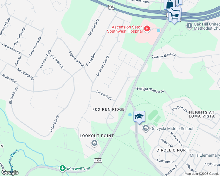 map of restaurants, bars, coffee shops, grocery stores, and more near 8812 High Valley Road in Austin