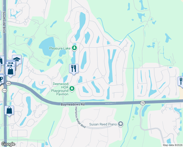 map of restaurants, bars, coffee shops, grocery stores, and more near 8119 Pine Lake Road in Jacksonville