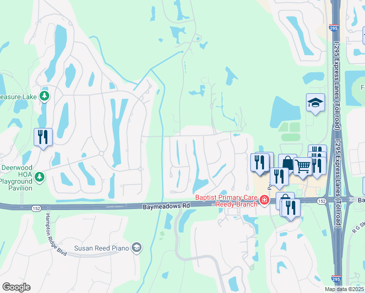 map of restaurants, bars, coffee shops, grocery stores, and more near 8112 Mar Del Plata Street East in Jacksonville