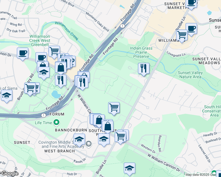 map of restaurants, bars, coffee shops, grocery stores, and more near 3712 Ben Garza Lane in Austin