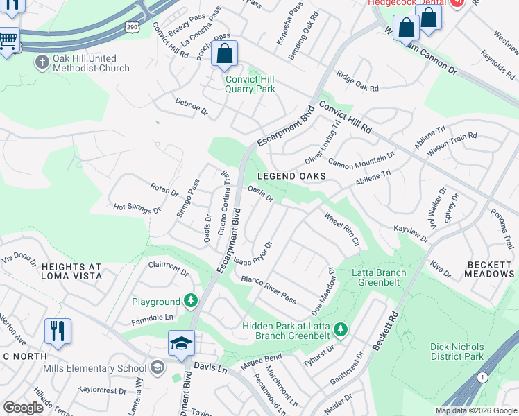 map of restaurants, bars, coffee shops, grocery stores, and more near 7901 Richard King Trail in Austin