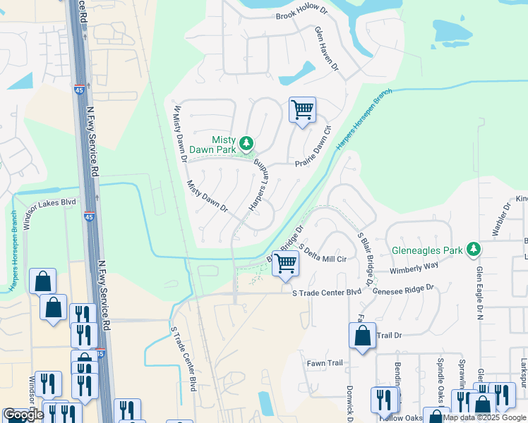 map of restaurants, bars, coffee shops, grocery stores, and more near 2 Sunny Oaks Place in Conroe