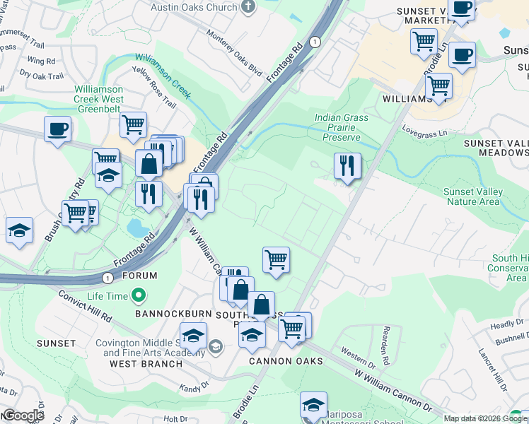 map of restaurants, bars, coffee shops, grocery stores, and more near 3712 Ben Garza Lane in Austin