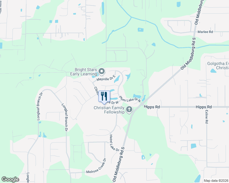 map of restaurants, bars, coffee shops, grocery stores, and more near 9604 Blowing Rock Lane in Jacksonville