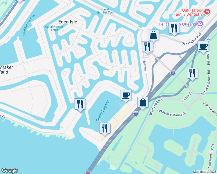 map of restaurants, bars, coffee shops, grocery stores, and more near 1187 Marina Drive in Slidell