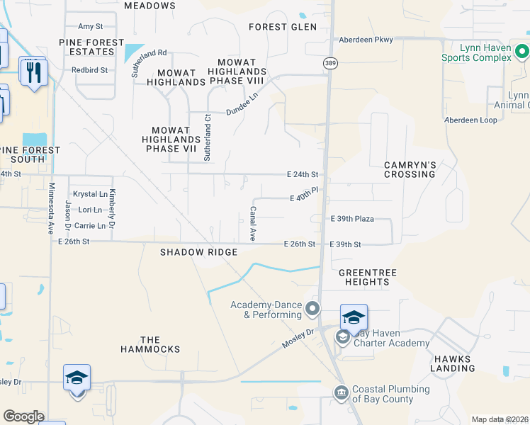 map of restaurants, bars, coffee shops, grocery stores, and more near 1515 Goodlake Drive in Lynn Haven