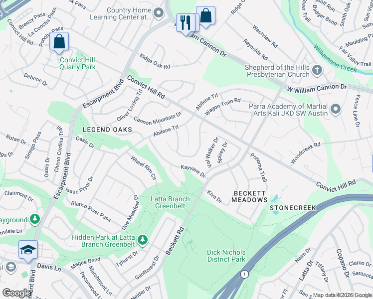 map of restaurants, bars, coffee shops, grocery stores, and more near 7511 Ladle Lane in Austin