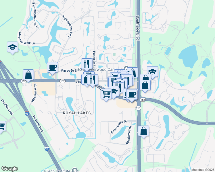 map of restaurants, bars, coffee shops, grocery stores, and more near 9770 Old Baymeadows Road in Jacksonville