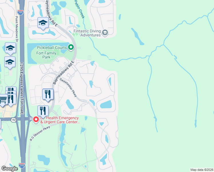 map of restaurants, bars, coffee shops, grocery stores, and more near 8517 Little Swift Circle in Jacksonville