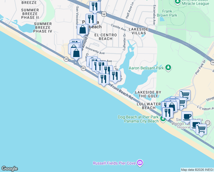 map of restaurants, bars, coffee shops, grocery stores, and more near in Panama City Beach