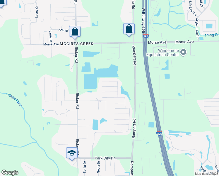 map of restaurants, bars, coffee shops, grocery stores, and more near 7376 Governors Park Road in Jacksonville