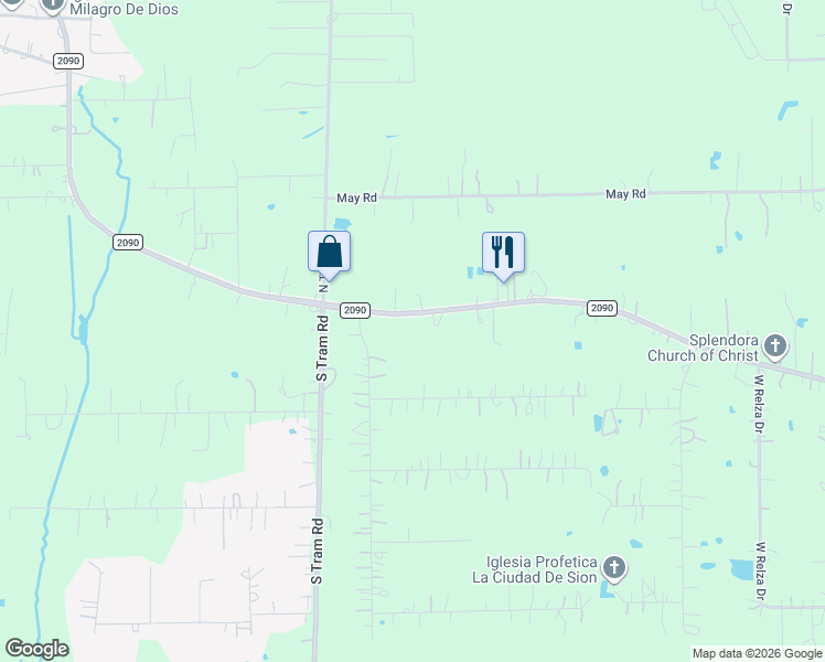 map of restaurants, bars, coffee shops, grocery stores, and more near 27510 Farm to Market Road 2090 in Splendora