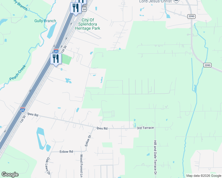 map of restaurants, bars, coffee shops, grocery stores, and more near 15626 Jackie Robinson Road in Splendora