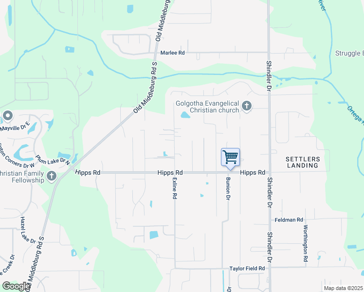 map of restaurants, bars, coffee shops, grocery stores, and more near 6989 Exline Road in Jacksonville