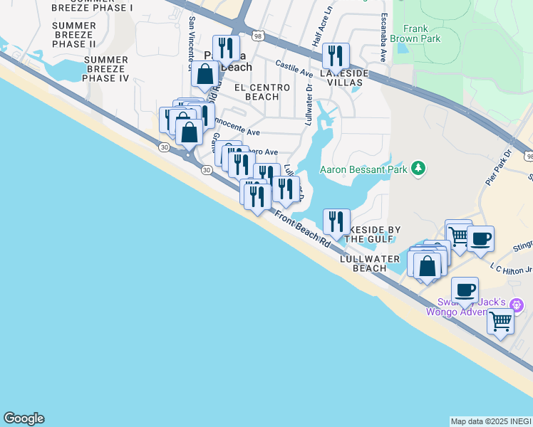 map of restaurants, bars, coffee shops, grocery stores, and more near in Panama City Beach