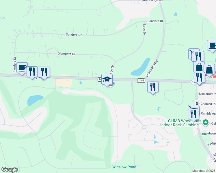 map of restaurants, bars, coffee shops, grocery stores, and more near 8909 Farm to Market Road 1488 in Magnolia
