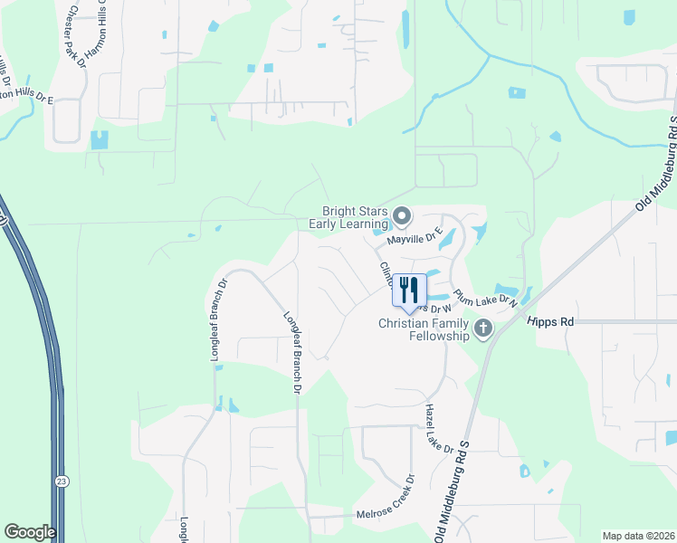 map of restaurants, bars, coffee shops, grocery stores, and more near 6917 Nichols Creek Drive in Jacksonville