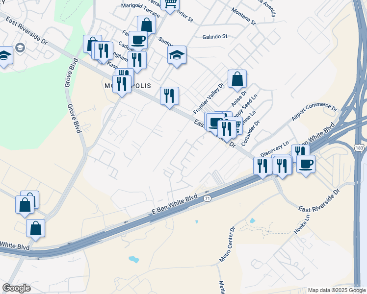 map of restaurants, bars, coffee shops, grocery stores, and more near 2200 Montague Street in Austin