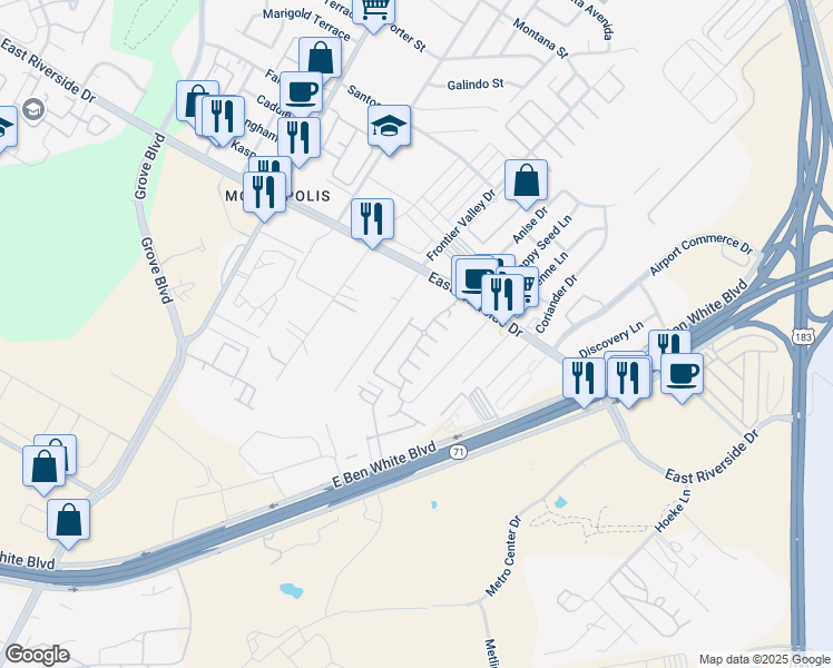 map of restaurants, bars, coffee shops, grocery stores, and more near 2200 Montague Street in Austin