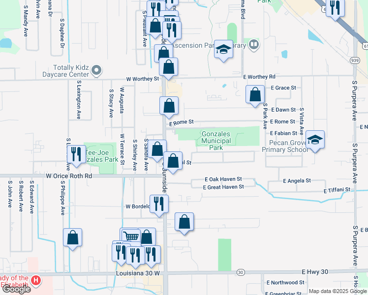 map of restaurants, bars, coffee shops, grocery stores, and more near in Gonzales