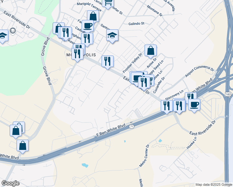 map of restaurants, bars, coffee shops, grocery stores, and more near 2200 Montague Street in Austin