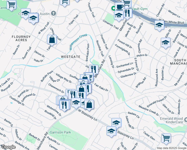 map of restaurants, bars, coffee shops, grocery stores, and more near 2008 Oakglen Drive in Austin