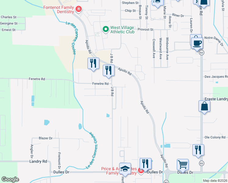 map of restaurants, bars, coffee shops, grocery stores, and more near 110 Gena Marie Drive in Lafayette