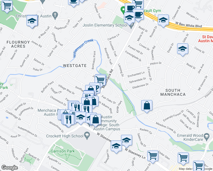 map of restaurants, bars, coffee shops, grocery stores, and more near 1907 Jentsch Court in Austin