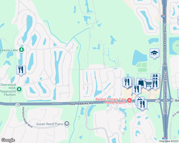 map of restaurants, bars, coffee shops, grocery stores, and more near 8112 Mar Del Plata Street East in Jacksonville
