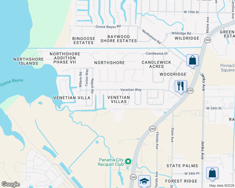 map of restaurants, bars, coffee shops, grocery stores, and more near 3922 Ereno Ct in Panama City
