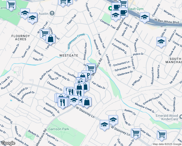 map of restaurants, bars, coffee shops, grocery stores, and more near 2008 Oakglen Drive in Austin
