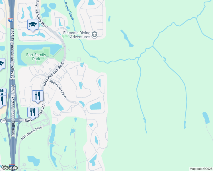 map of restaurants, bars, coffee shops, grocery stores, and more near 8701 Little Swift Circle in Jacksonville