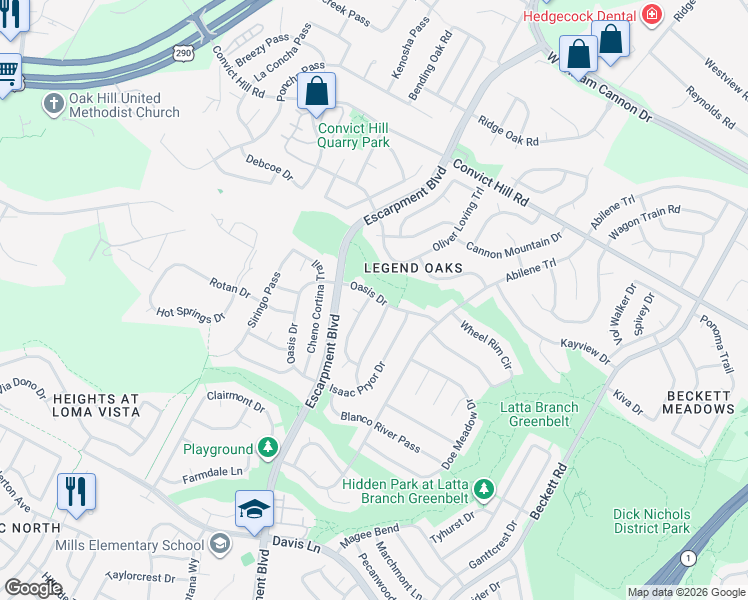 map of restaurants, bars, coffee shops, grocery stores, and more near 7901 Richard King Trail in Austin