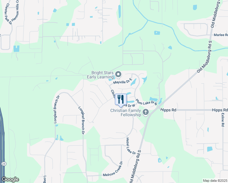 map of restaurants, bars, coffee shops, grocery stores, and more near 6945 Clinton Corners Drive in Jacksonville