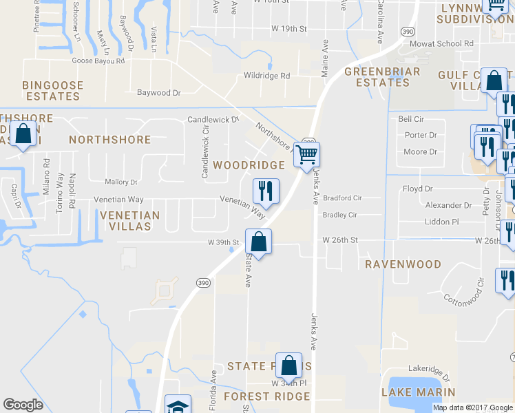 map of restaurants, bars, coffee shops, grocery stores, and more near 414 Venetian Way in Panama City