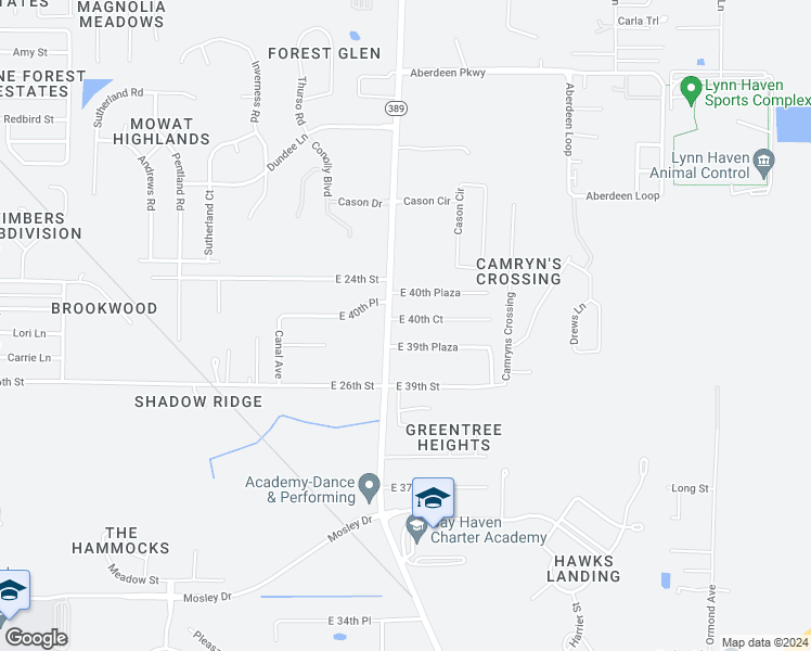map of restaurants, bars, coffee shops, grocery stores, and more near 2518 East 40th Court in Panama City