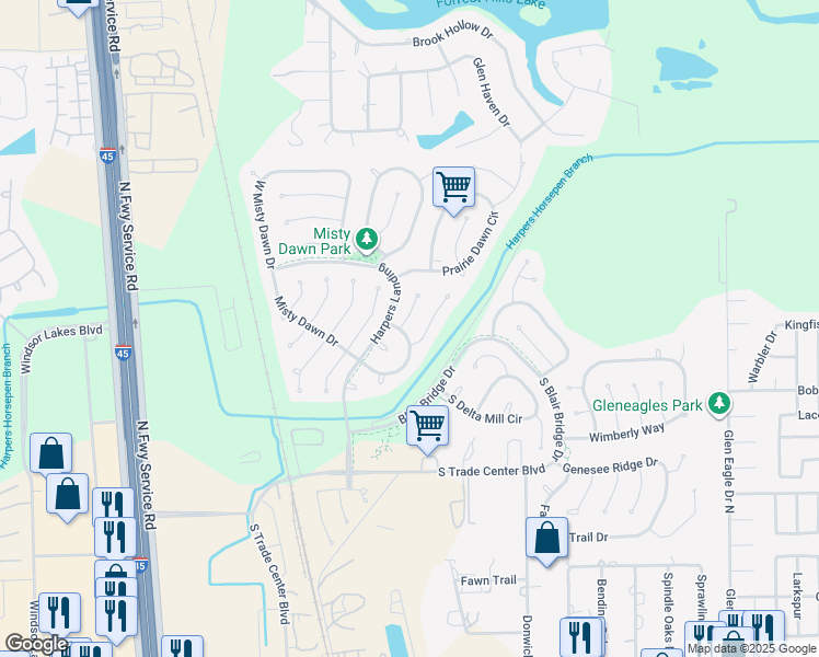 map of restaurants, bars, coffee shops, grocery stores, and more near 2 Sunny Oaks Place in Conroe
