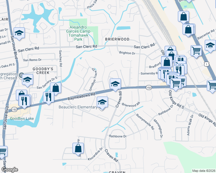 map of restaurants, bars, coffee shops, grocery stores, and more near 4816 Deermoss Way West in Jacksonville