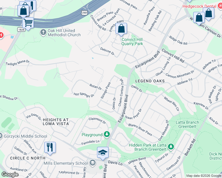 map of restaurants, bars, coffee shops, grocery stores, and more near 6401 Sam Maverick Pass in Austin