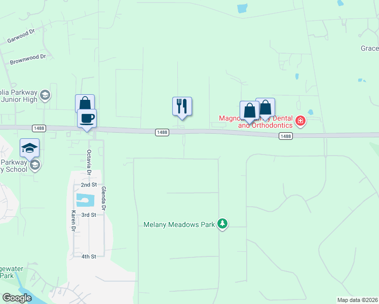 map of restaurants, bars, coffee shops, grocery stores, and more near 10818 Lake Windcrest in Magnolia
